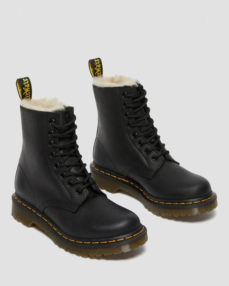 Black Women's Dr Martens 1460 Faux Fur Lined Winter Boots | CA 273MQZ